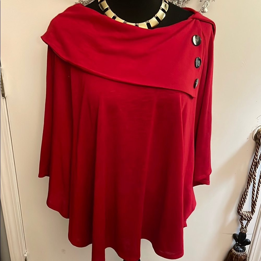 Stylish Red Button-Accent Top